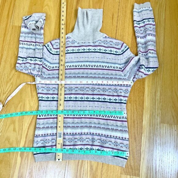 Garnet Hill Sweater Turtleneck Cashmere Fair Isle Pastel Beige Pink Multi (XL) - Picture 6 of 6